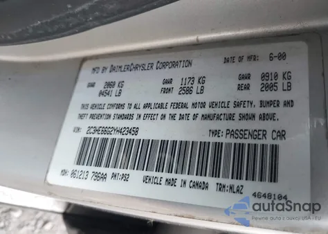 2000 Chrysler 300M from USA, damaged, VIN 2C3HE66G2YH423458